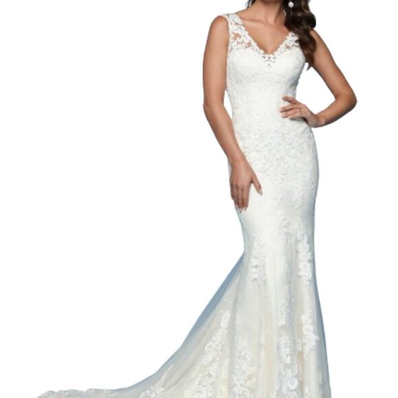 NWT Da Vinci 50549 Lace/Tulle Wedding Dress Ivory Size 4 - Picture 1 of 8